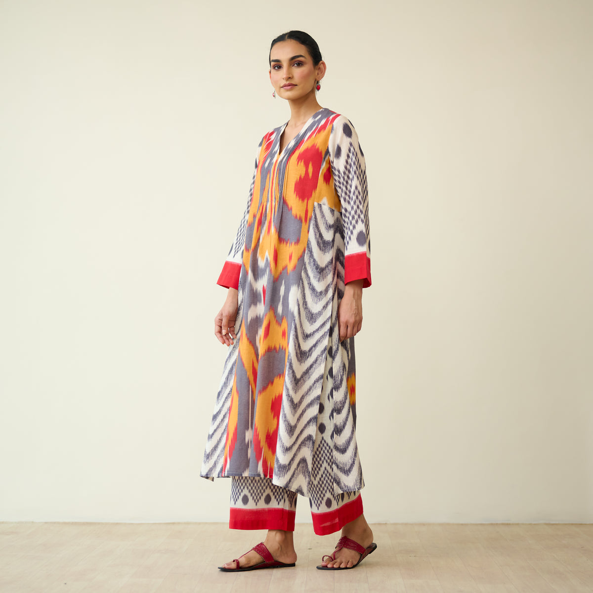 Rhythm Slub Cotton Kurta Set - Mustard & Grey
