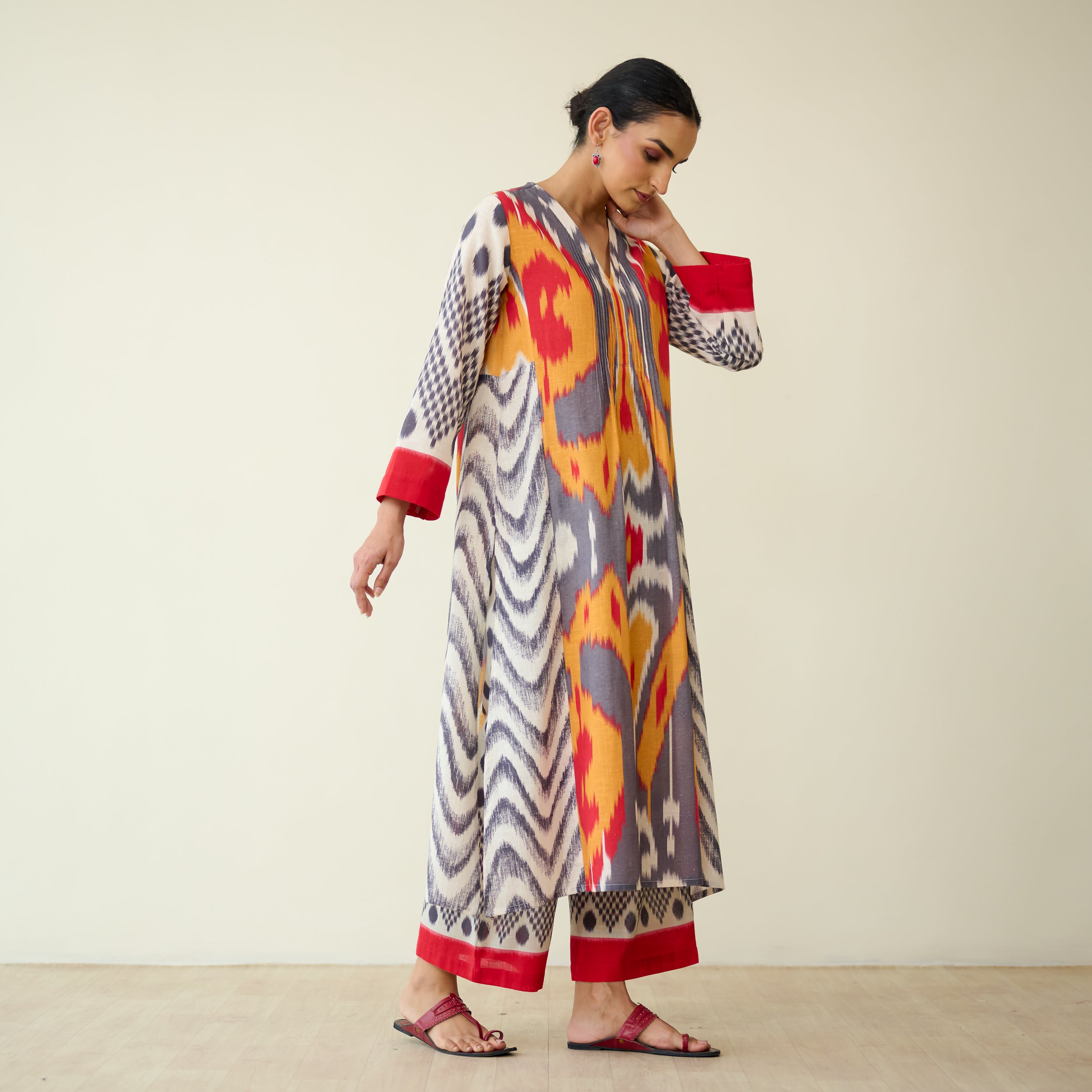 Rhythm Slub Cotton Kurta Set - Mustard & Grey