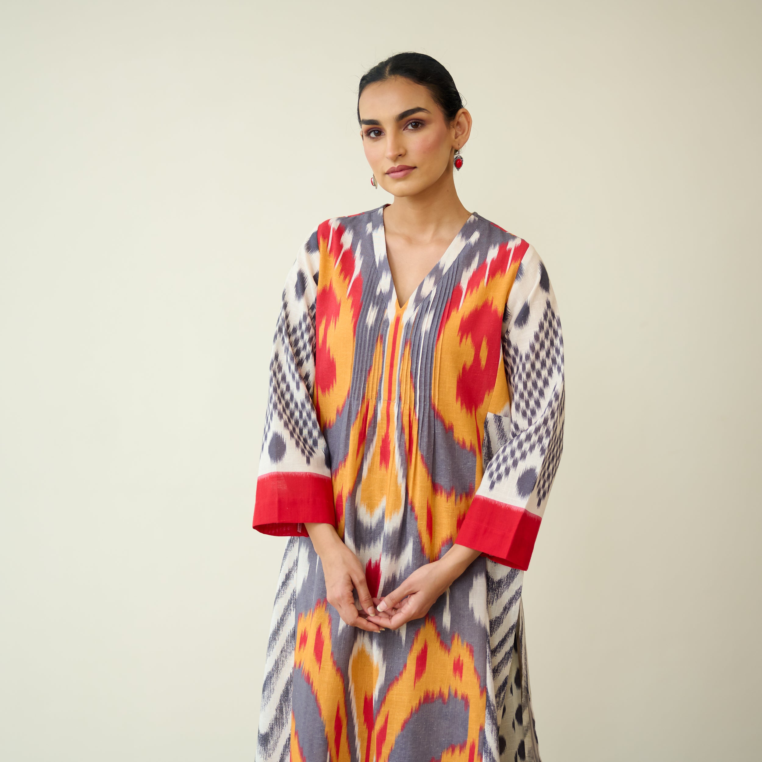Rhythm Slub Cotton Kurta Set - Mustard & Grey