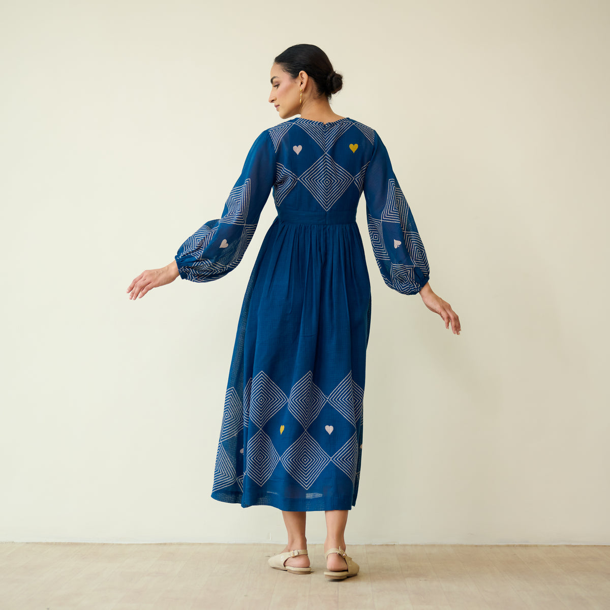 Solitaire Kota Doria Cotton Dress - Vintage Blue