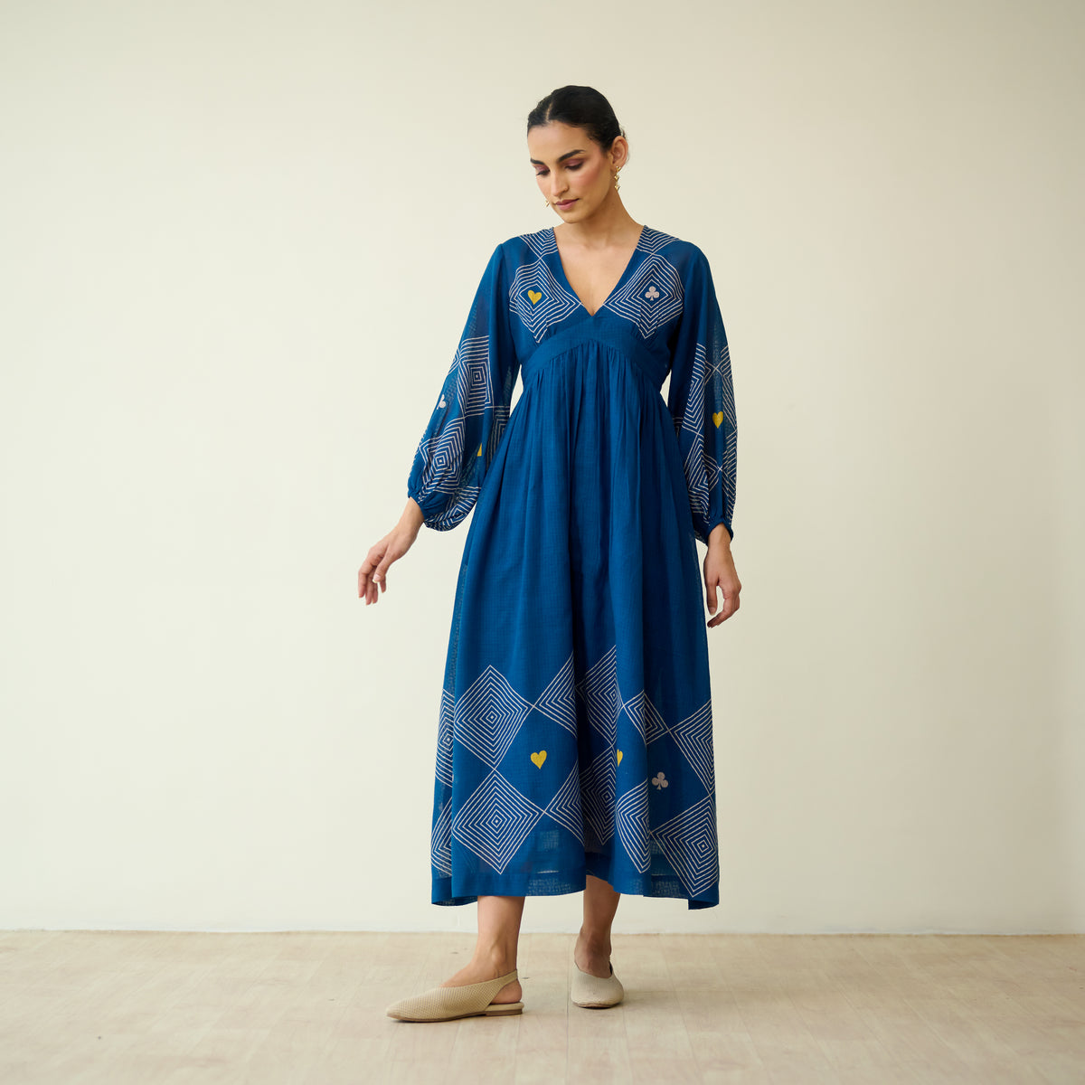 Solitaire Kota Doria Cotton Dress - Vintage Blue