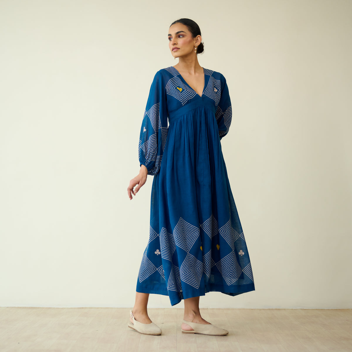 Solitaire Kota Doria Cotton Dress - Vintage Blue