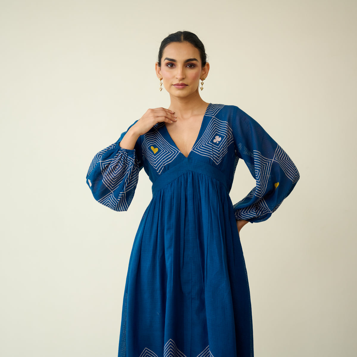 Solitaire Kota Doria Cotton Dress - Vintage Blue