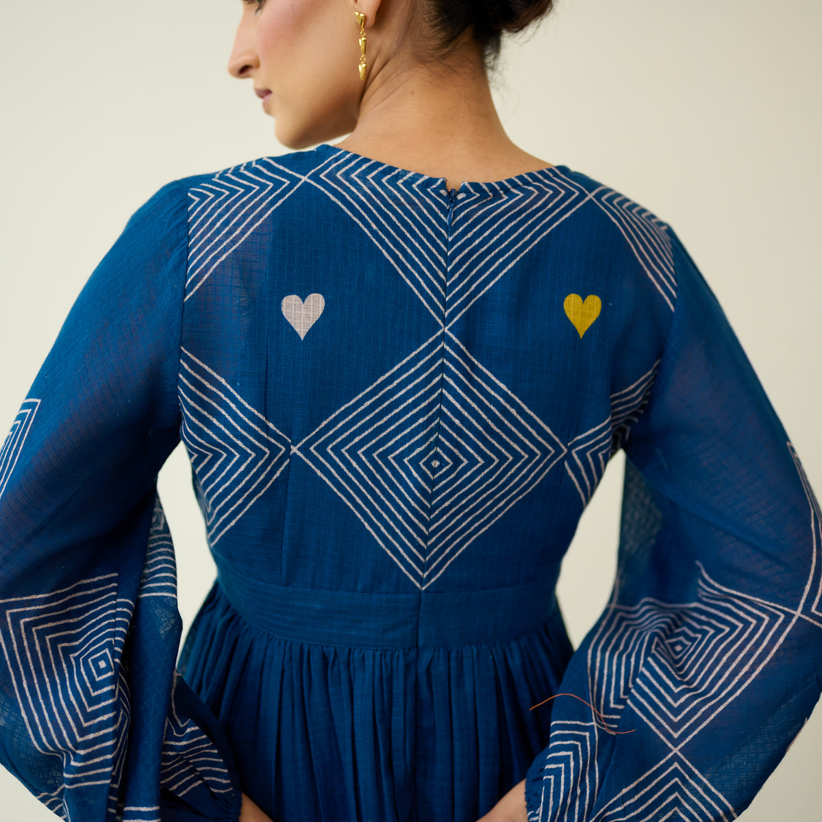Solitaire Kota Doria Cotton Dress - Vintage Blue