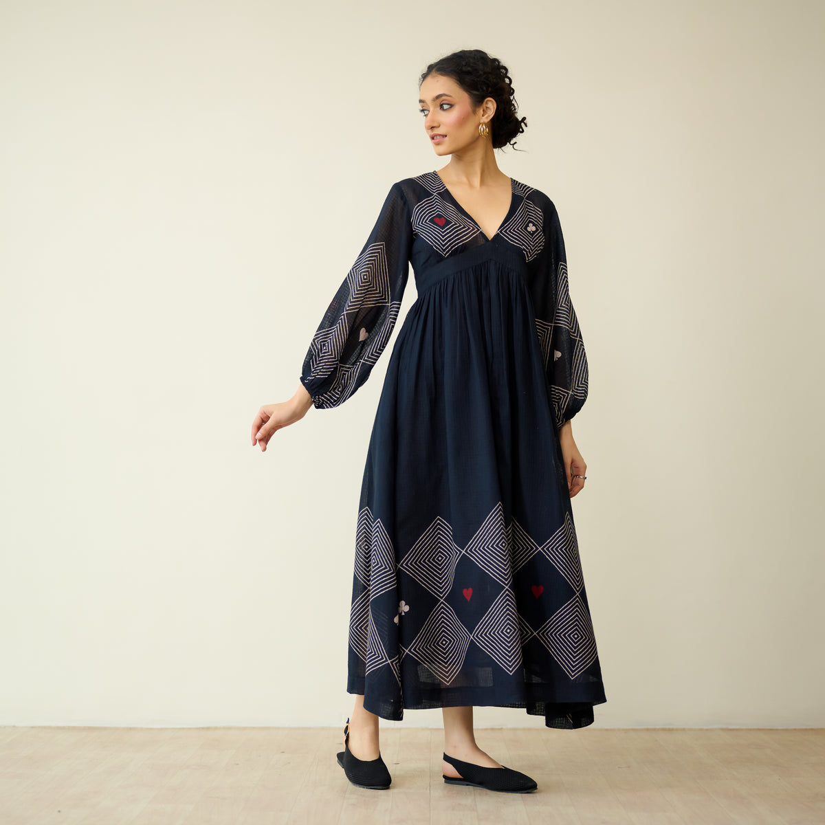 Solitaire Kota Doria Cotton Dress - Black