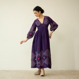 Solitaire Kota Doria Cotton Dress - Aubergine