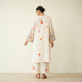 Blossom Hand Embroidered Slub Cotton Kurta Set - Ivory