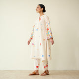 Blossom Hand Embroidered Slub Cotton Kurta Set - Ivory