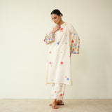 Blossom Hand Embroidered Slub Cotton Kurta Set - Ivory