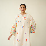 Blossom Hand Embroidered Slub Cotton Kurta Set - Ivory