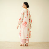 Lotus Bloom Mulmul Cotton Kurta Set - Peach Red