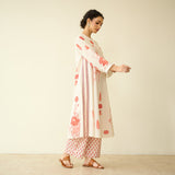 Lotus Bloom Mulmul Cotton Kurta Set - Peach Red