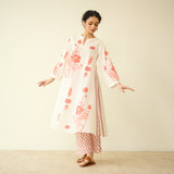 Lotus Bloom Mulmul Cotton Kurta Set - Peach Red