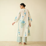 Lotus Bloom Mulmul Cotton Kurta Set - Asmani Blue