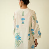 Lotus Bloom Mulmul Cotton Kurta Set - Asmani Blue
