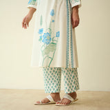 Lotus Bloom Mulmul Cotton Kurta Set - Asmani Blue