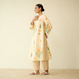 Lotus Bloom Mulmul Cotton Kurta Set - Butter Yellow