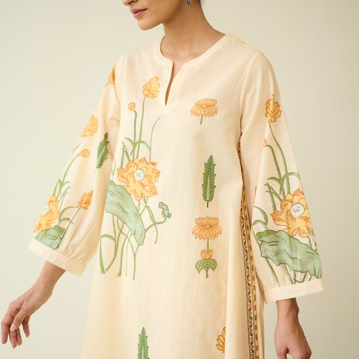 Lotus Bloom Mulmul Cotton Kurta Set - Butter Yellow