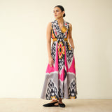 Bohemian Breeze Slub Cotton Dress - Pink & Grey