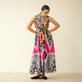 Bohemian Breeze Slub Cotton Dress - Pink & Grey