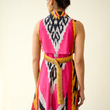 Bohemian Breeze Slub Cotton Dress - Pink & Grey