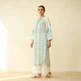Sunlit Lotus Mulmul Cotton Everyday Kurta - Asmani Blue