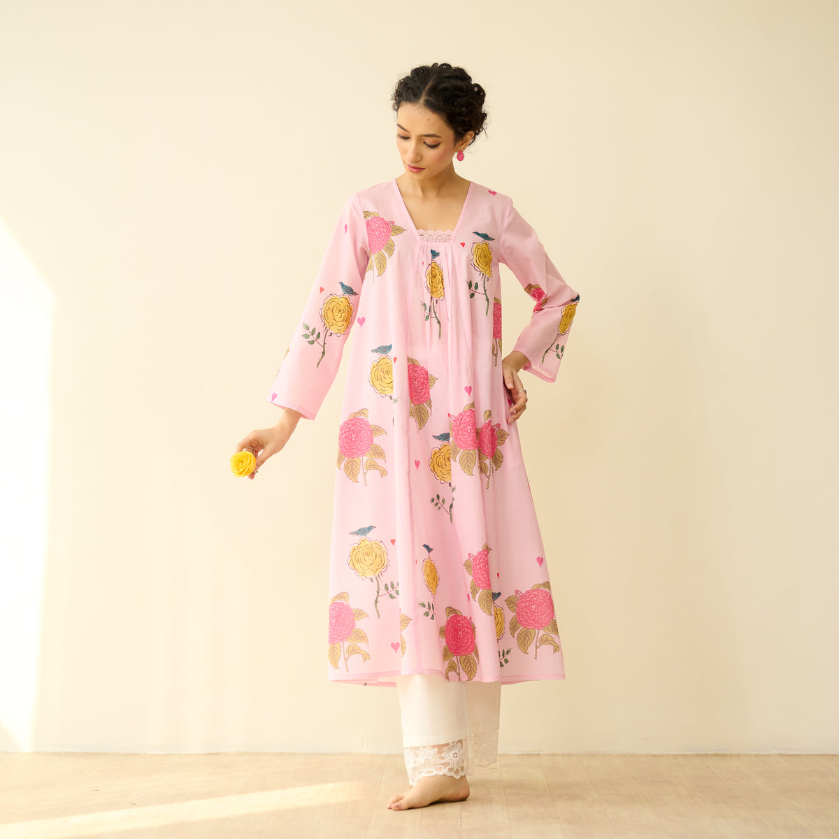 Summer Joy Mulmul Cotton Everyday Kurta - Pastel Pink