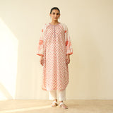 Sunlit Lotus Mulmul Cotton Everyday Kurta - Peachy Red