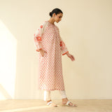 Sunlit Lotus Mulmul Cotton Everyday Kurta - Peachy Red