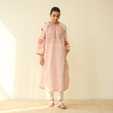 Sunlit Lotus Mulmul Cotton Everyday Kurta - Peachy Red