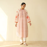 Sunlit Lotus Mulmul Cotton Everyday Kurta - Peachy Red