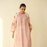 Sunlit Lotus Mulmul Cotton Everyday Kurta - Peachy Red