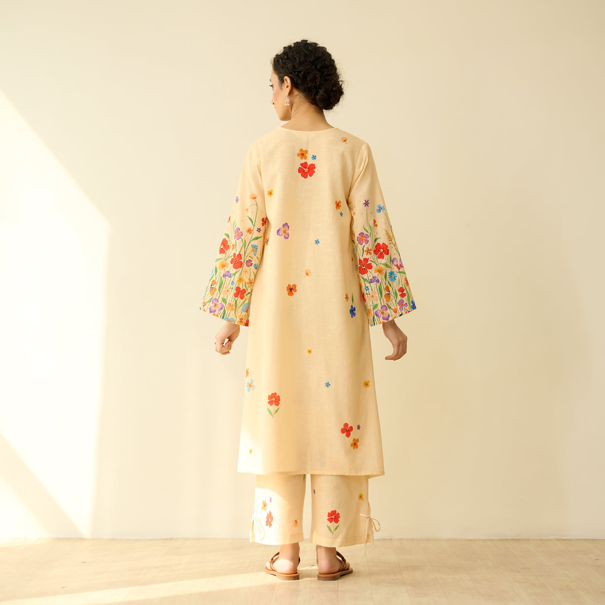 Blossom Hand Embroidered Slub Cotton Kurta Set - Butter Yellow