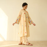 Blossom Hand Embroidered Slub Cotton Kurta Set - Butter Yellow