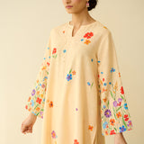 Blossom Hand Embroidered Slub Cotton Kurta Set - Butter Yellow
