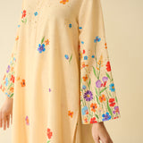 Blossom Hand Embroidered Slub Cotton Kurta Set - Butter Yellow