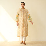Sunlit Lotus Mulmul Cotton Everyday Kurta - Butter Yellow