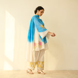 Gulabo Semi Festive Mulmul Cotton Salwar Set with Dupatta - Asmani Blue