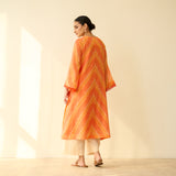 Roshani Kota Doria Cotton Kurta - Orange & Red