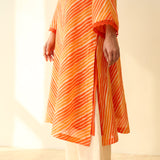 Roshani Kota Doria Cotton Kurta - Orange & Red