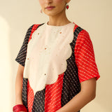 Rani Hand Embroidered Kota Doria Cotton Kurta Set - Red & Black