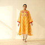 Roshani Kota Doria Cotton Kurta - Orange & Yellow