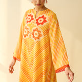 Roshani Kota Doria Cotton Kurta - Orange & Yellow