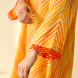Roshani Kota Doria Cotton Kurta - Orange & Yellow