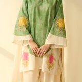 Gulabo Semi Festive Mulmul Cotton Salwar Set with Dupatta - Sage Green