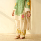 Gulabo Semi Festive Mulmul Cotton Salwar Set with Dupatta - Sage Green