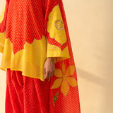 Sundari Kota Doria Cotton Farshi Set with Dupatta - Sindoori Laal & Haldi Yellow