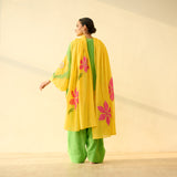 Sundari Kota Doria Cotton Farshi Set with Dupatta - Parrot Green & Turmeric Yellow