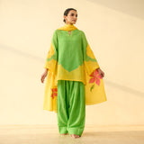 Sundari Kota Doria Cotton Farshi Set with Dupatta - Parrot Green & Turmeric Yellow