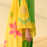 Sundari Kota Doria Cotton Farshi Set with Dupatta - Parrot Green & Turmeric Yellow